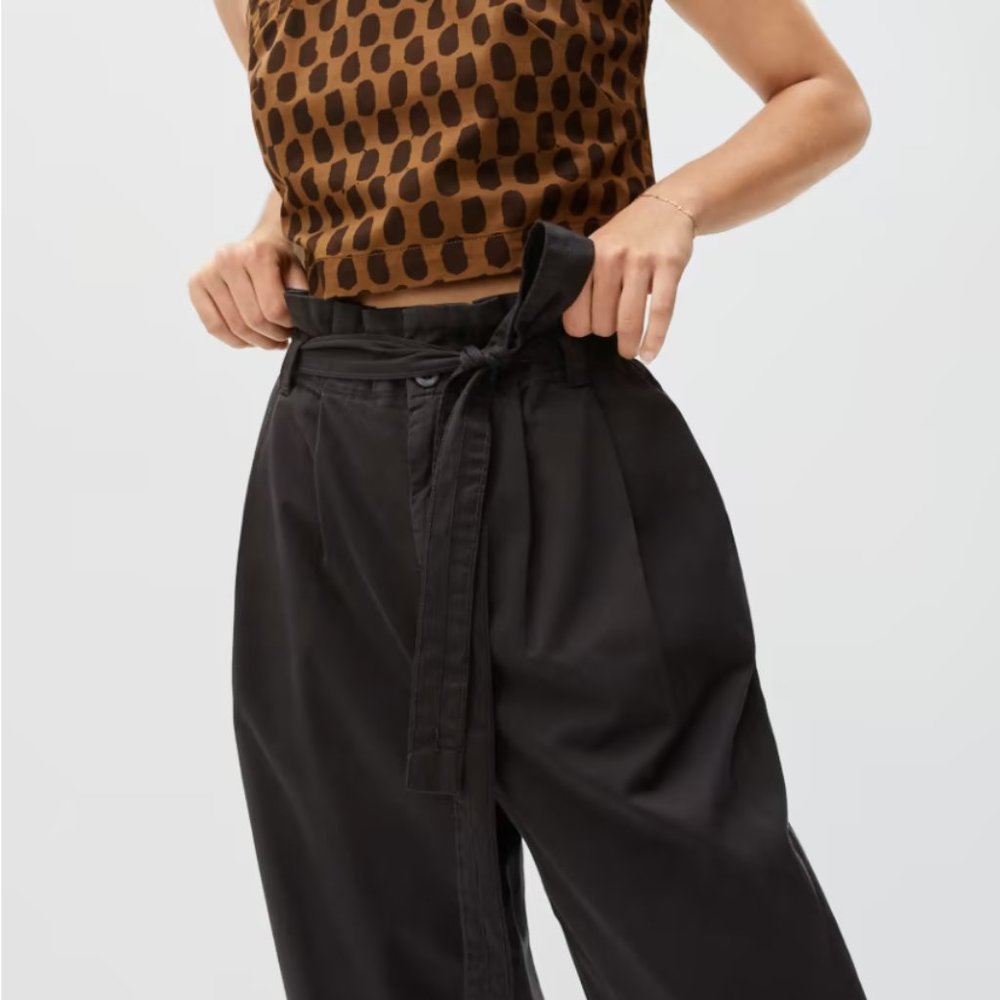 Everlane Black Cotton Twill Paperbag Pants Size Small